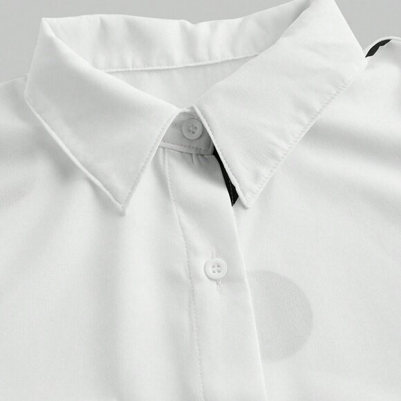 White Casual Women's Long Sleeve Polka Dot Print Loose Shirt - Picture 5 of 5
